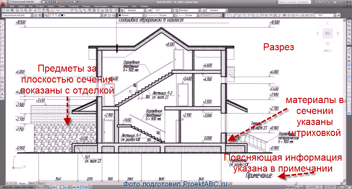 Показать разрез на плане